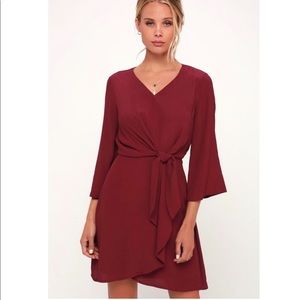 Claremont Burgundy Tie-Front Three-Quarter Sleeve Dress